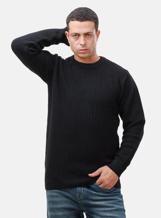 Black Basic Round Pullover