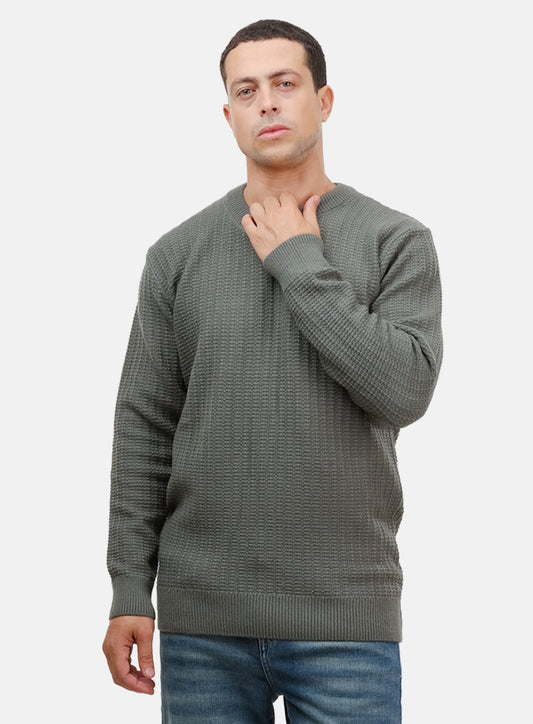 Olive Basic Round Pullover