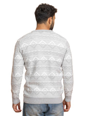 Grey Off white Design 2426 S Round Pullover