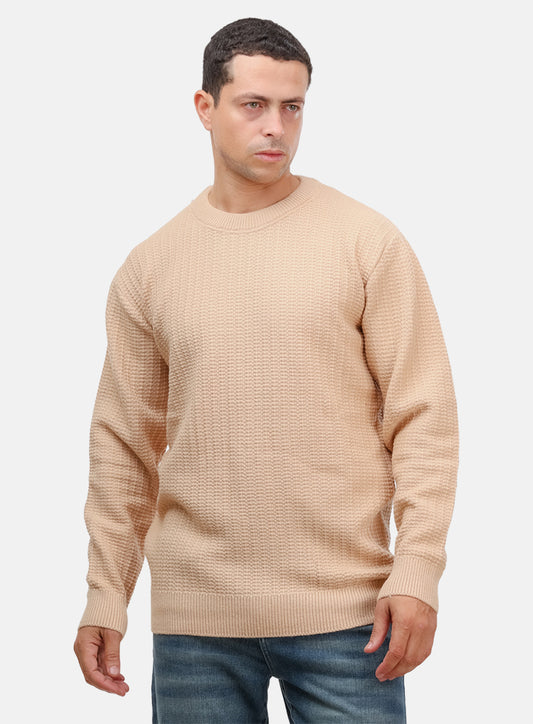 Beige Basic Round Pullover