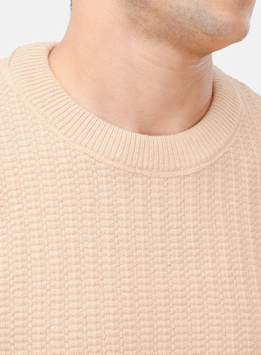 Beige Basic Round Pullover