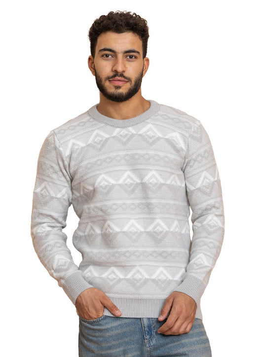 Grey Off white Design 2426 S Round Pullover