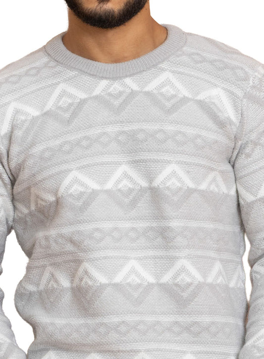 Grey Off white Design 2426 S Round Pullover